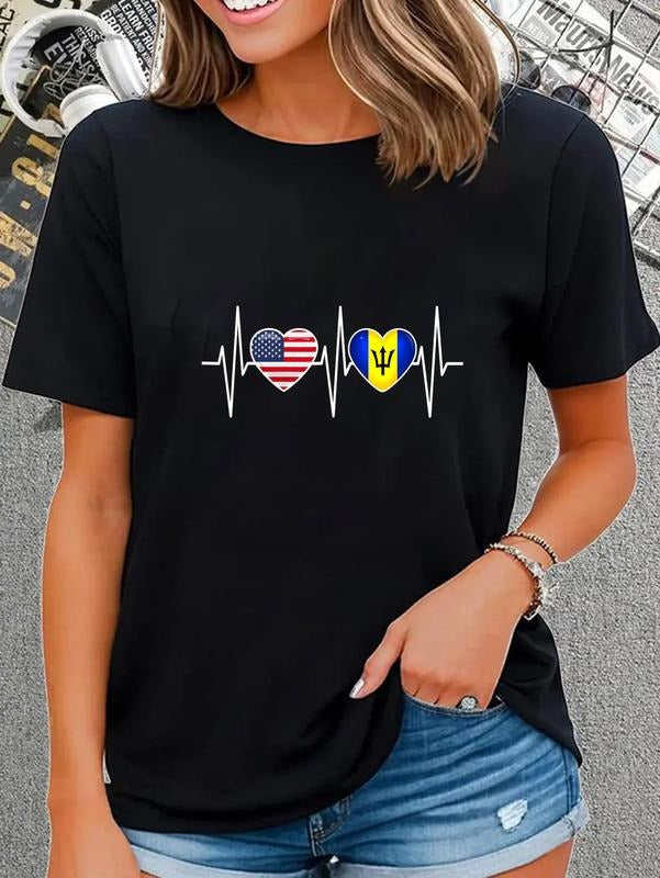 cotton Barbados USA Shirt Heartbeat America Barbadian Flag Bajan T-Shirt casual Fashion graphic tees women Hoodie, Sweatshirt