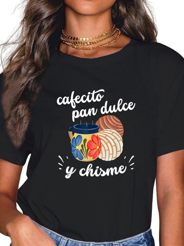 cotton Cafecito Pan Dulce y Chisme Mexican Hispanic Pride Breakfast T-Shirt casual Fashion graphic tees women Hoodie,...