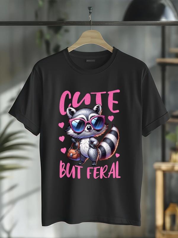 cotton Cute But Feral Retro Raccoon Women Girls Kids Toddler T-Shirt casual Fashion graphic tees for women Hoodie, Sweatshirt