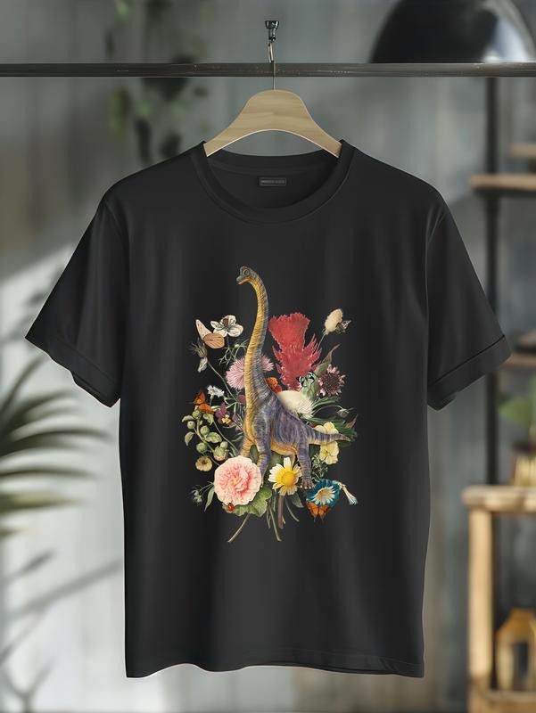 cotton Cute Cottagecore Trex Dinosaur Flower Botanical Vintage T-Shirt casual Fashion graphic tees for women Hoodie,...