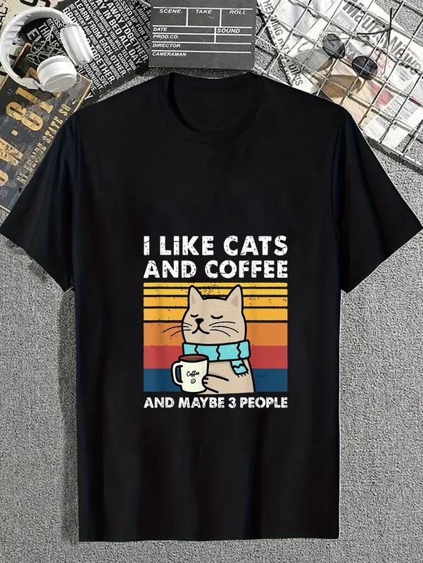 cotton Funny Cats, I Like Cats And Coffee And Maybe 3 People T-Shirt casual Fashion graphic tees for women Hoodie, Sweatshirt