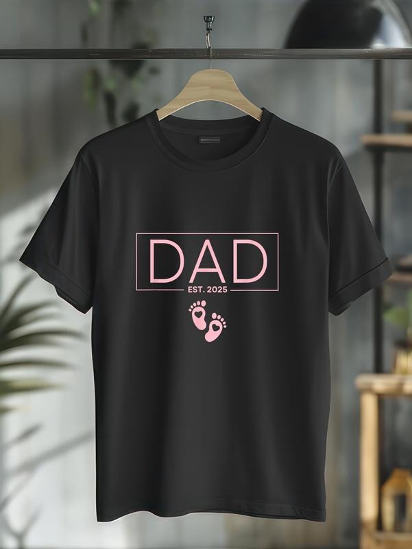cotton Girl Dad Est 2025 To Be Gifts First Time Girl Dad New Daddy T-Shirt casual Fashion graphic tees women Hoodie,...