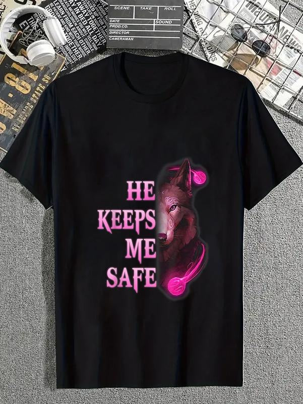 cotton He Keeps me safe - She keeps me wild Couple Wolves T-Shirt casual Fashion graphic tees for women Hoodie, Sweatshirt