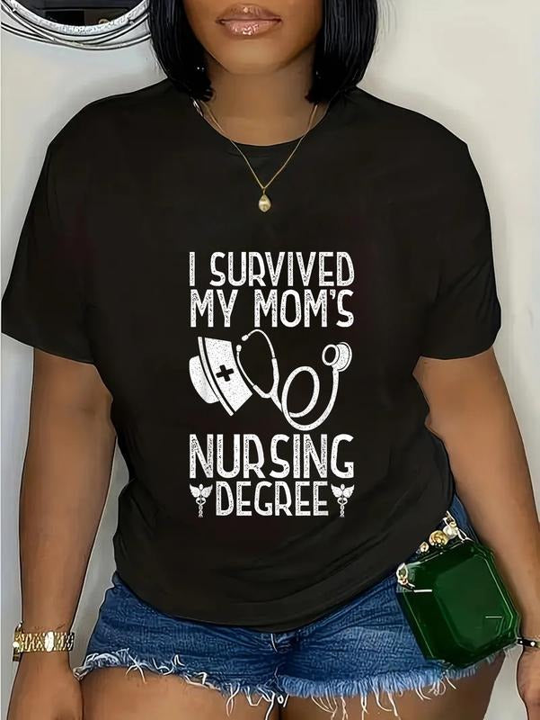 cotton I Survived My Mom's Nursing Degree Nursing RN LPN CNA T-Shirt casual Fashion graphic tees for women Hoodie, Sweatshirt