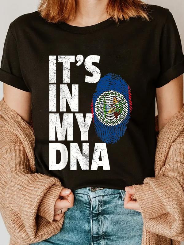 cotton IT'S IN MY DNA Belize Flag Official Pride Gift Country Home T-Shirt casual Fashion graphic tees women Hoodie,...