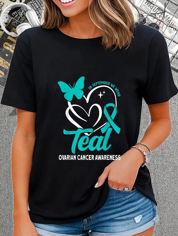 cotton In september we wear teal Ovarian Cancer Awareness T-Shirt casual Fashion graphic tees women Hoodie, Sweatshirt