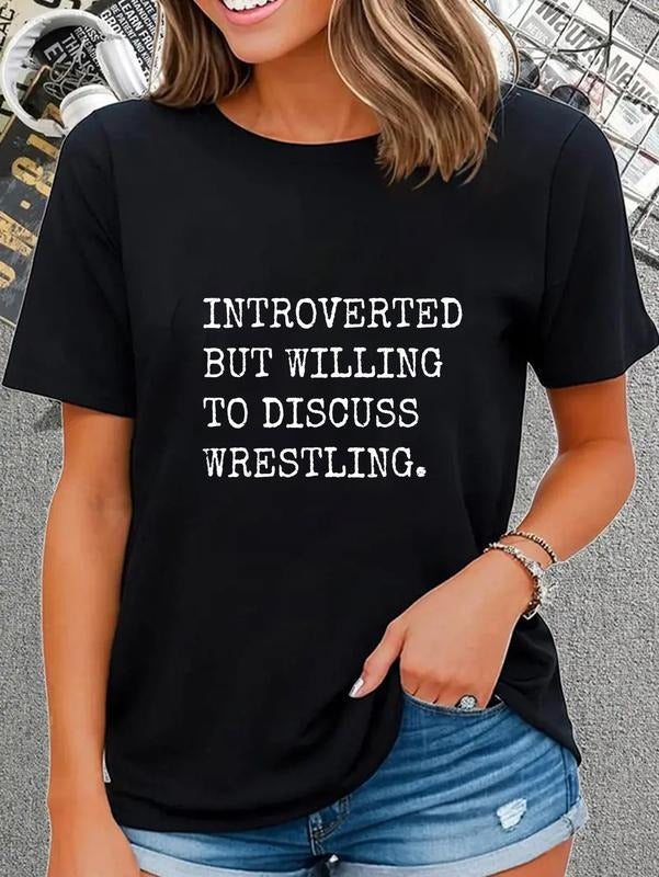 cotton Introverted But Willing To Discuss Wrestling - Funny Humor T-Shirt casual Fashion graphic tees for women Hoodie,...