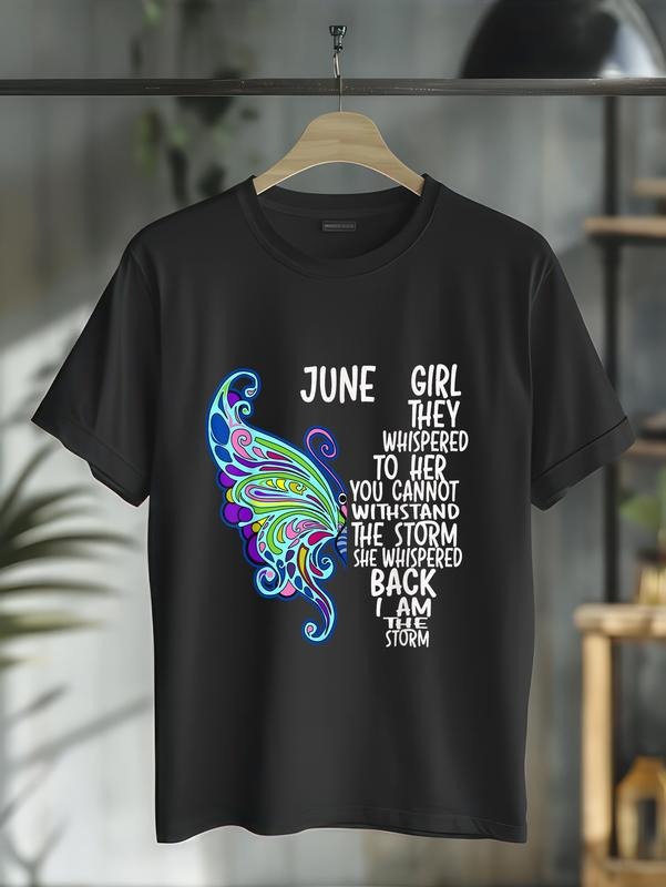 cotton June Girl She Whispered Back I Am The Storm Butterfly T-Shirt casual Fashion graphic tees for women Hoodie, Sweatshirt