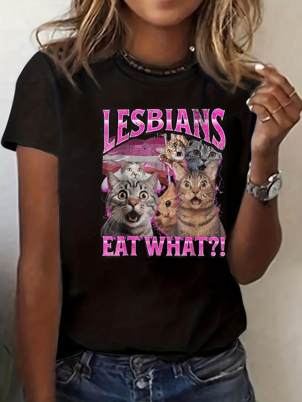 cotton Lesbians Eat What?! Funny Cat Gay Pride LGBTQ Pun T-Shirt casual Fashion graphic tees for women Hoodie, Sweatshirt