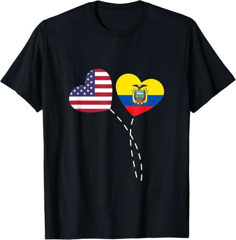 cotton Loving USA Ecuador Flag Heart Ecuadorian Americans Love T-Shirt casual Fashion graphic tees for women Hoodie,...
