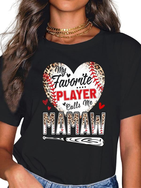cotton My Favorite Player Calls Me Mamaw Baseball Leopard T-Shirt casual Fashion graphic tees women Hoodie, Sweatshirt
