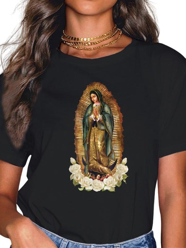 cotton Our Lady of Guadalupe Virgin Mary Catholic Saint T-Shirt casual Fashion graphic tees for women Hoodie, Sweatshirt
