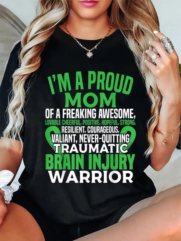 cotton Traumatic Brain Injury For Mom TBI Awareness Mom Women T-Shirt casual Fashion graphic tees Hoodie, Sweatshirt