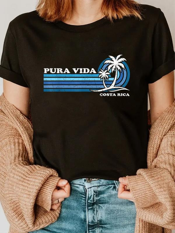 cotton Vintage Retro Summer Vacation Costa Rica Pura Vida Beach T-Shirt casual Fashion graphic tees for women Hoodie,...