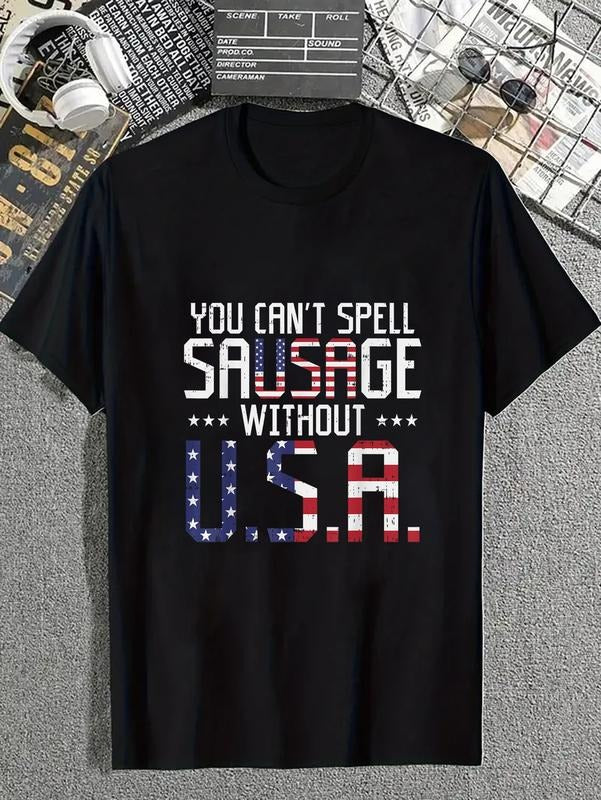 cotton You Cant Spell Sausage Without USA Funny 4th Of July Gift T-Shirt casual Fashion graphic tees for women Hoodie,...