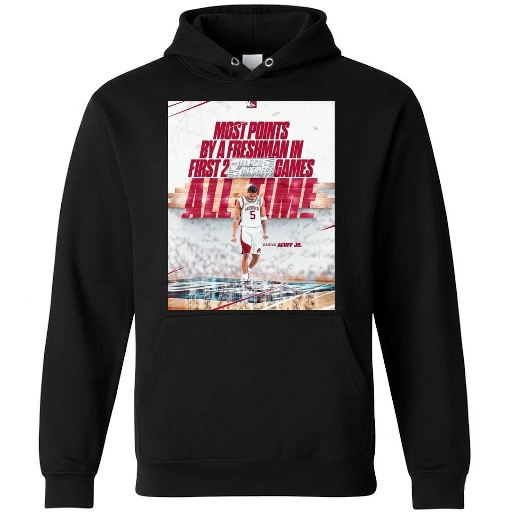 Darius Acuff Jr Most Points By A Freshman In First 2 Games All Time 60 Points March Madness 2026 Arkansas Razorbacks Basketball Shirt