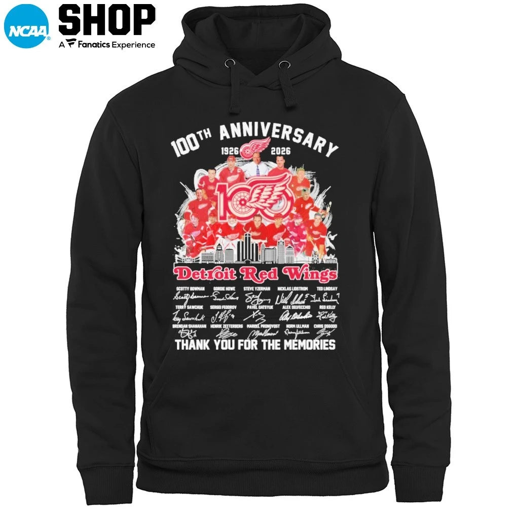 Detroit Red Wings 100th Anniversary 1926-2026 Thank You For The Memories Signatures T-Shirt