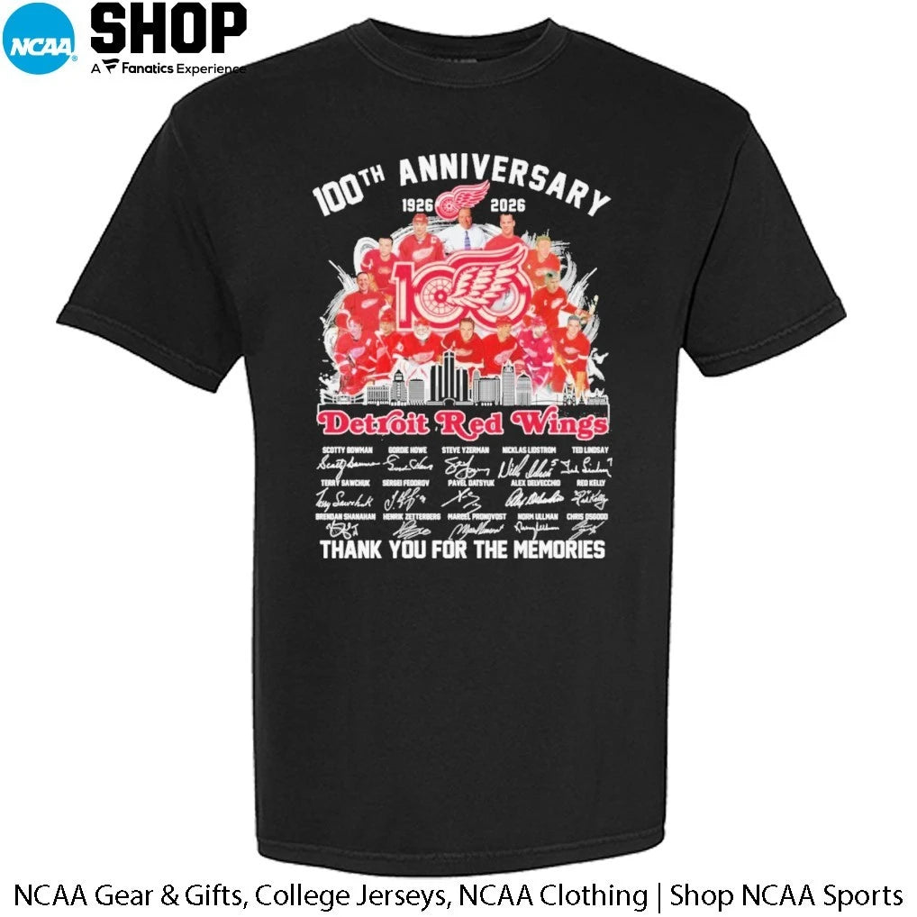 Detroit Red Wings 100th Anniversary 1926-2026 Thank You For The Memories Signatures T-Shirt