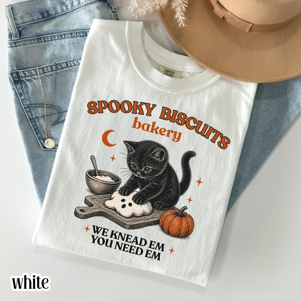 Comfort Colors Kitty Biscuits Spooky Season Tee Black Cat Halloween Fall Vintage Baking Pumpkin Cat Lover Fall (4)