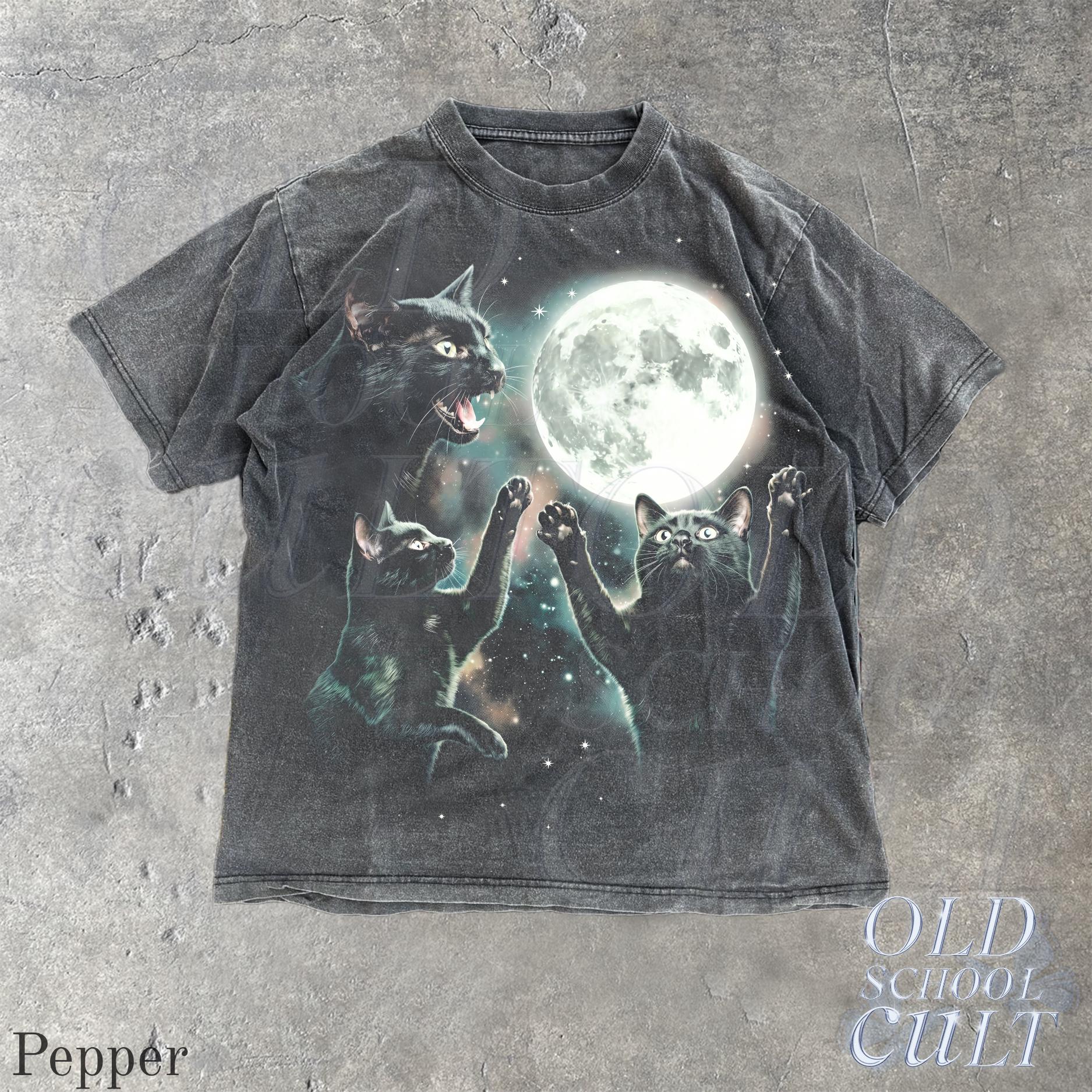Vintage Black Cat Moon Celestial Cat Lover Tee Spooky Gothic Kitty (3)