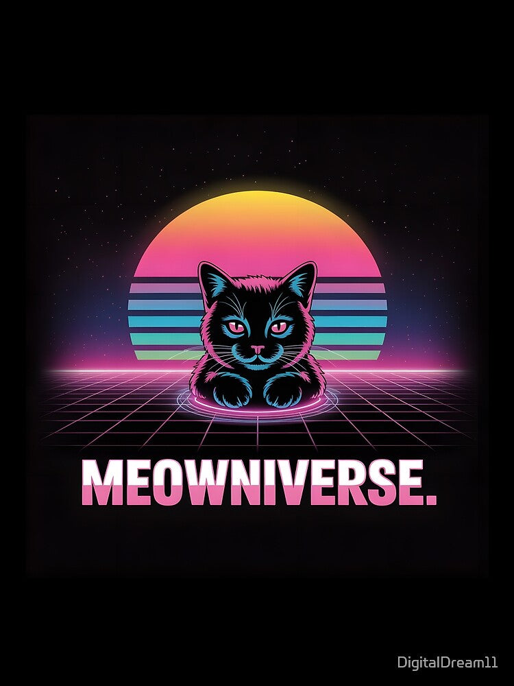 Meowniverse – Floating Cyber Cat Vaporwave Art by DigitalDream11