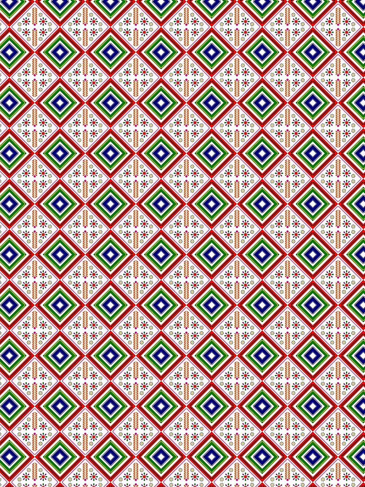 Colorful Tribal Diamond Pattern – Ethnic Geometric Textile Inspired Design by FABRIC_ARTS