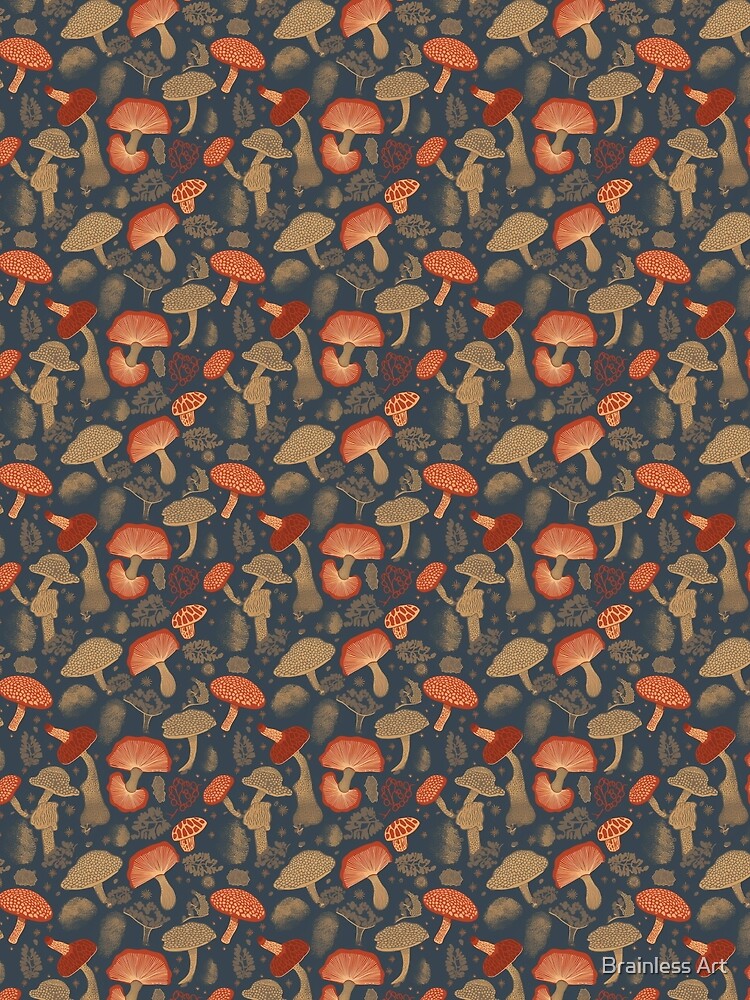 Cute Abstract Cottagecore Mushroom Pattern by Brainless Art