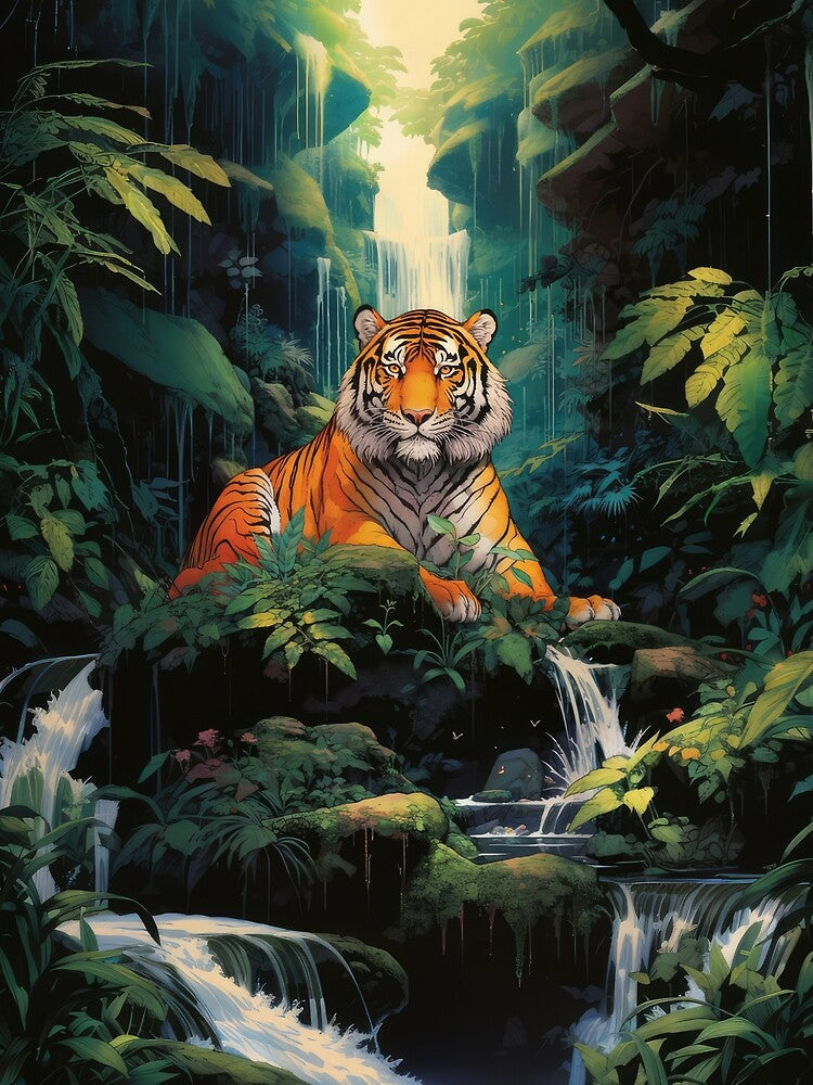 A Tiger at a Jungle Waterfall by Earth Celebration Designs
