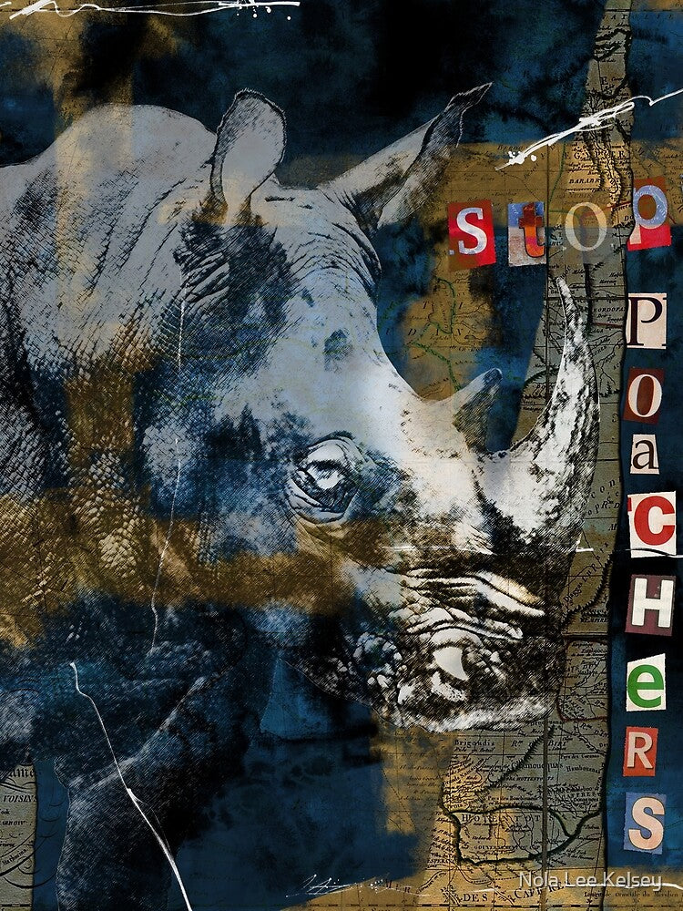 Stop Rhino Poachers Wildlife Conservation Art by Nola Lee Kelsey