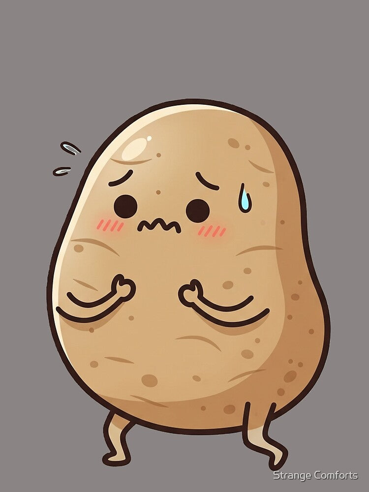 Worried Potato – Funny Anxiety Mascot Art Grey by Strange Comforts