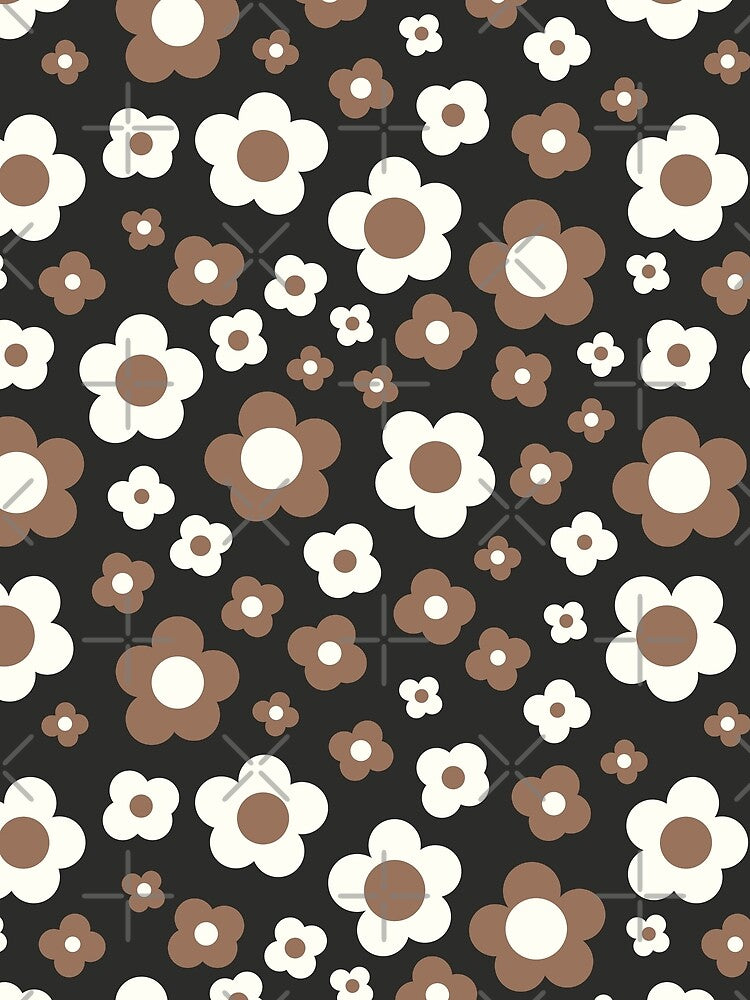 black and brown groovy retro y2k 2000s big pastel flower power 1960s 60s 70s danish aesthetics coconut girl ditsy daisies by blomastudios