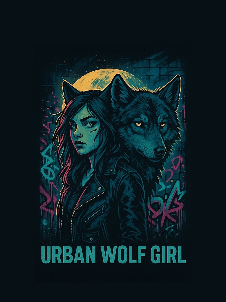 Urban Wolf Girl – Neon Grunge Art by Meandmyshop