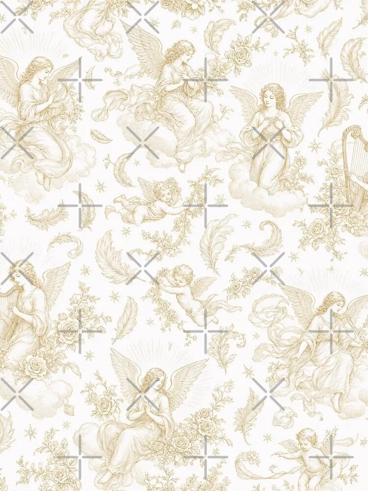 Angelcore Ethereal Feather Wings Celestial Light Roses Harp Divine Romantic Toile by StickyGuys
