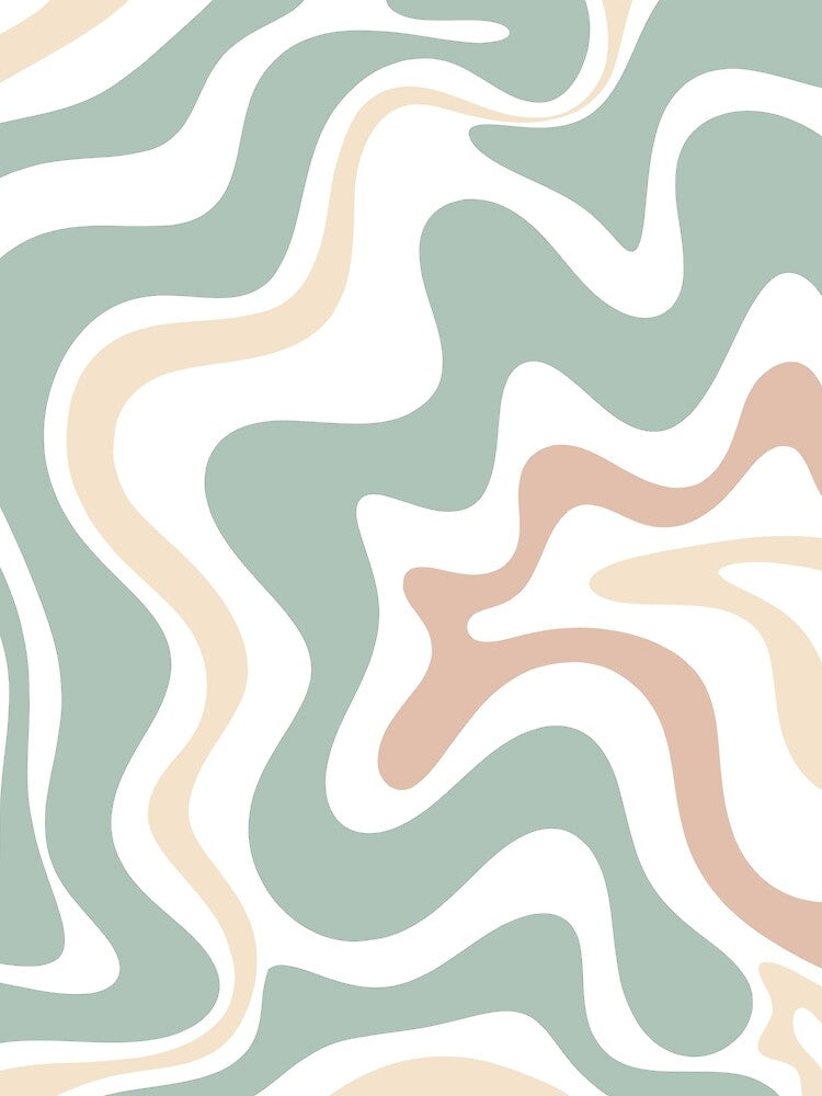 Liquid Swirl Retro Abstract in Light Sage Celadon Green, Light Blush, Cream, and White by kierkegaard
