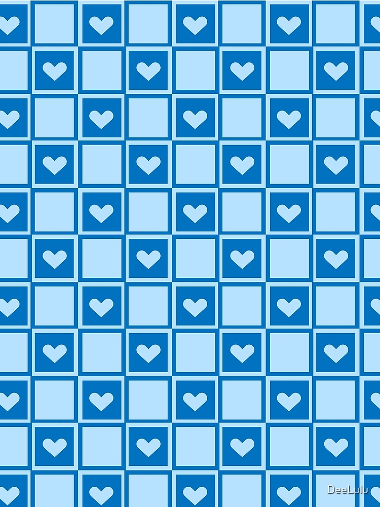 Retro Blue Heart Checkerboard Pattern - Aesthetic Y2K Pastel Plaid by DeeLulu