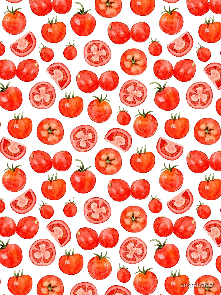 Tomatoes in Watercolor (Pattern with White Background) by andrebalest.art