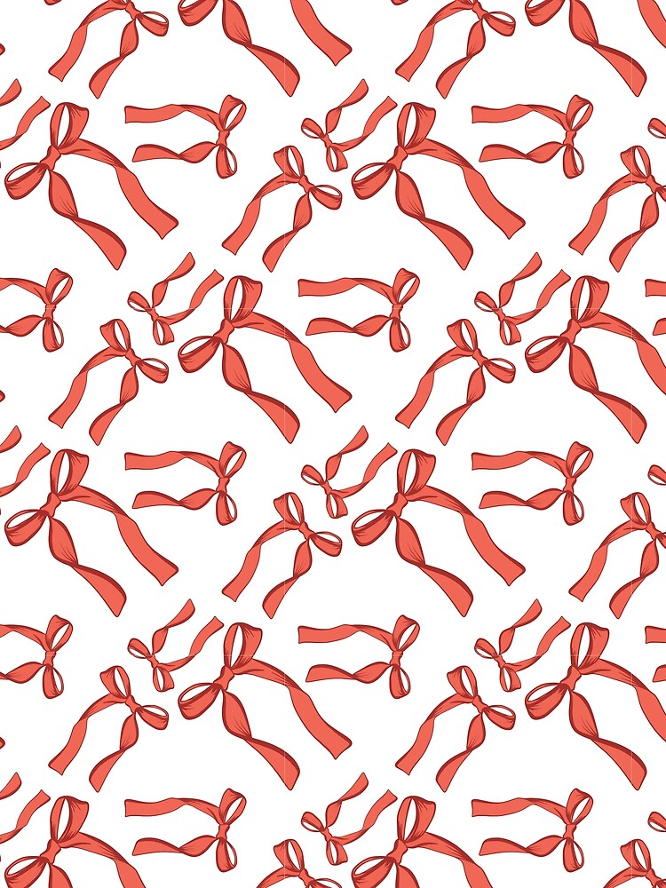 Retro Nouveau Red Ribbon Bow Pattern – Modern Girly Aesthetic Illustration by ElectricMarfa