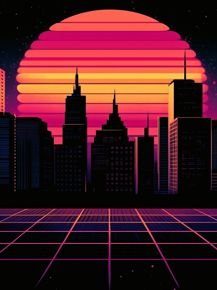 Retro Neon Cityscape – 80s Aesthetic by Carlos Monteiro
