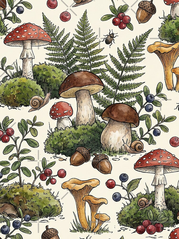 Woodland Forest Floor Mushroom Pattern by SavinMercantile
