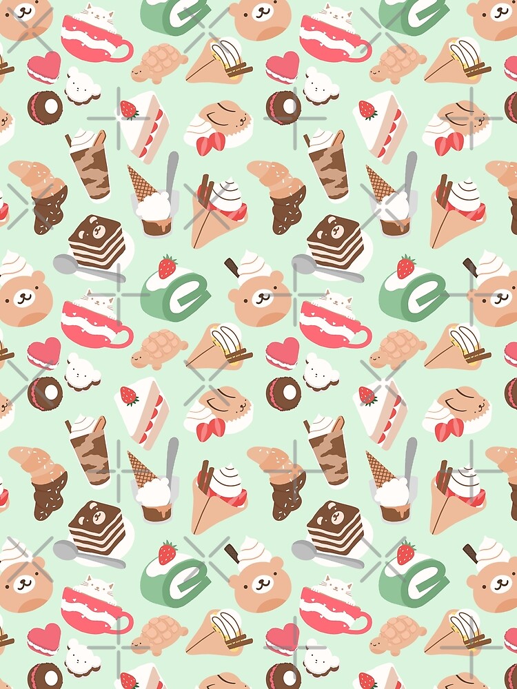 Kawaii Dessert Seamless Pattern Turquoise by MadeByBeata