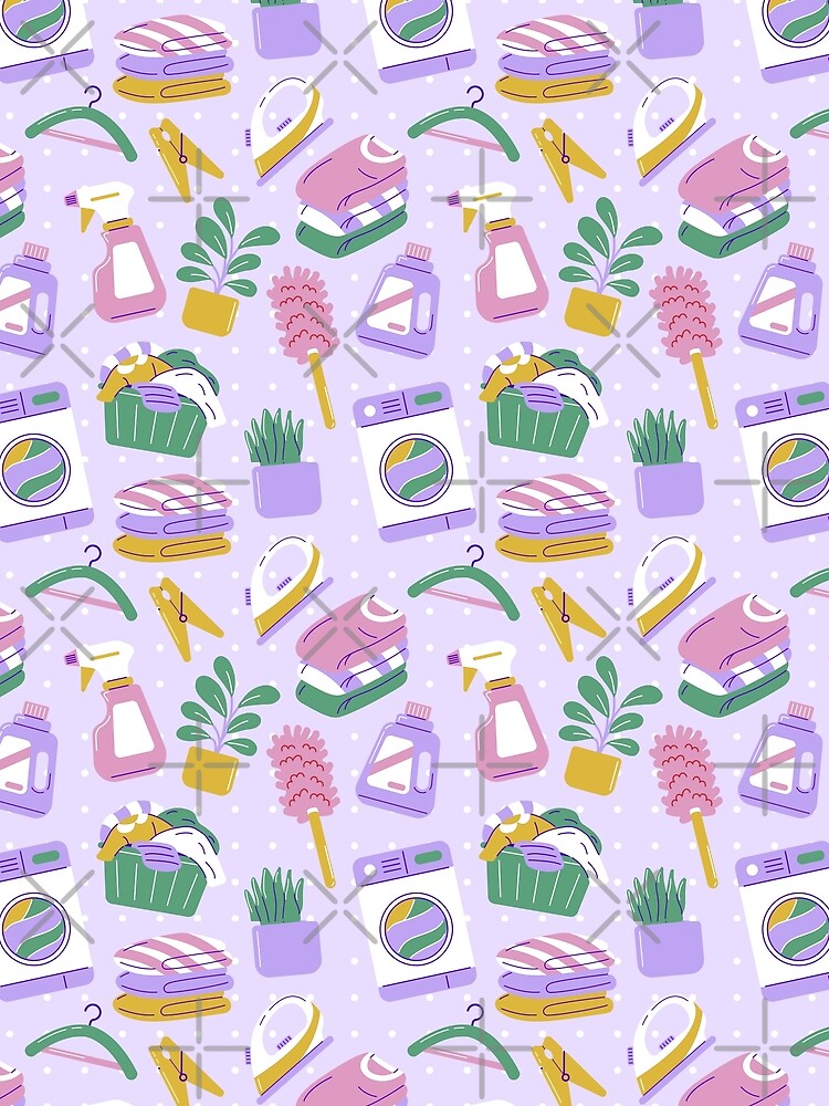 Cute Household Chores Themed Seamless Pattern Purple by MadeByBeata