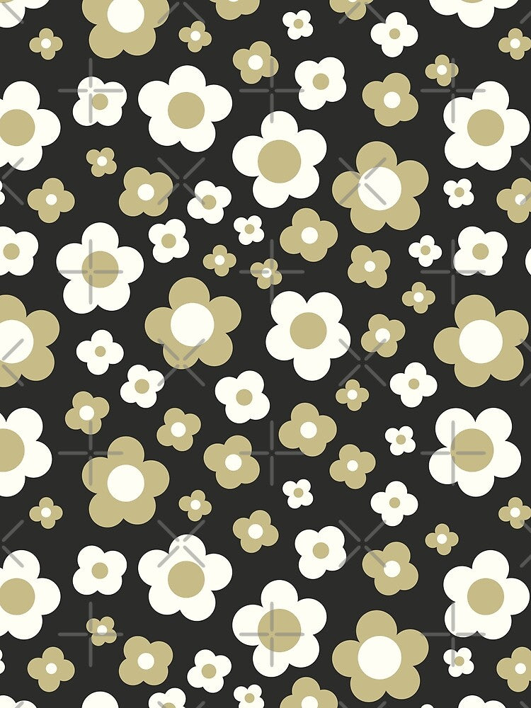 black and sage green groovy retro y2k 2000s big pastel flower power 1960s 60s 70s danish aesthetics coconut girl ditsy daisies by blomastudios