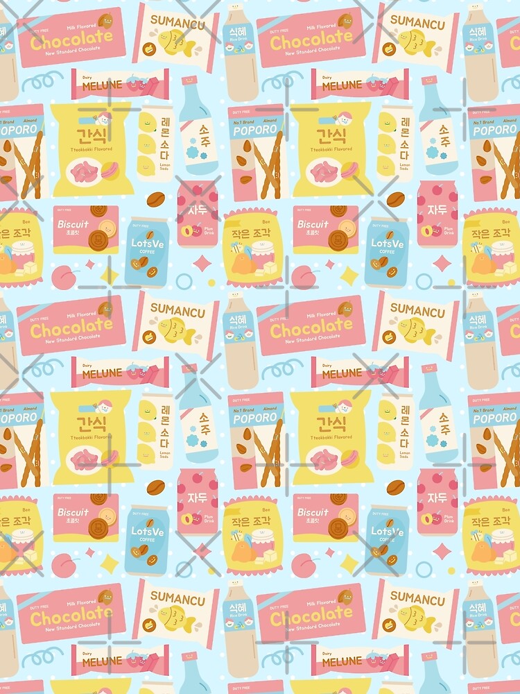 Korean Snacks Seamless Pattern Blue by MadeByBeata