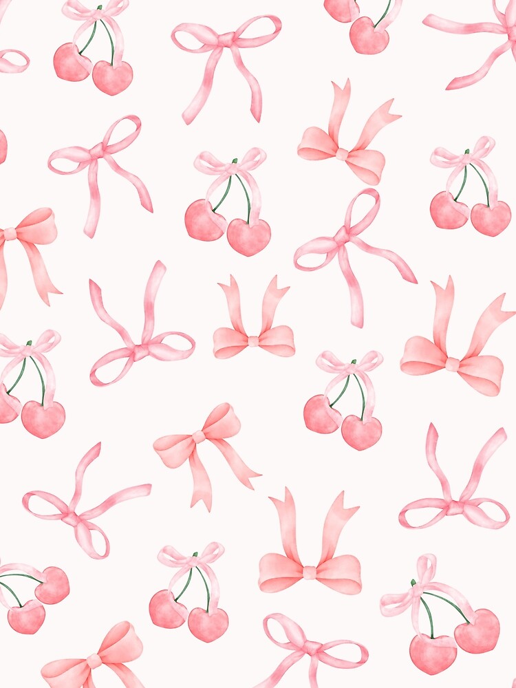 Pink Red and Cream Aesthetic Whimsical Watercolour Cherries and Bows by CelestialEmber