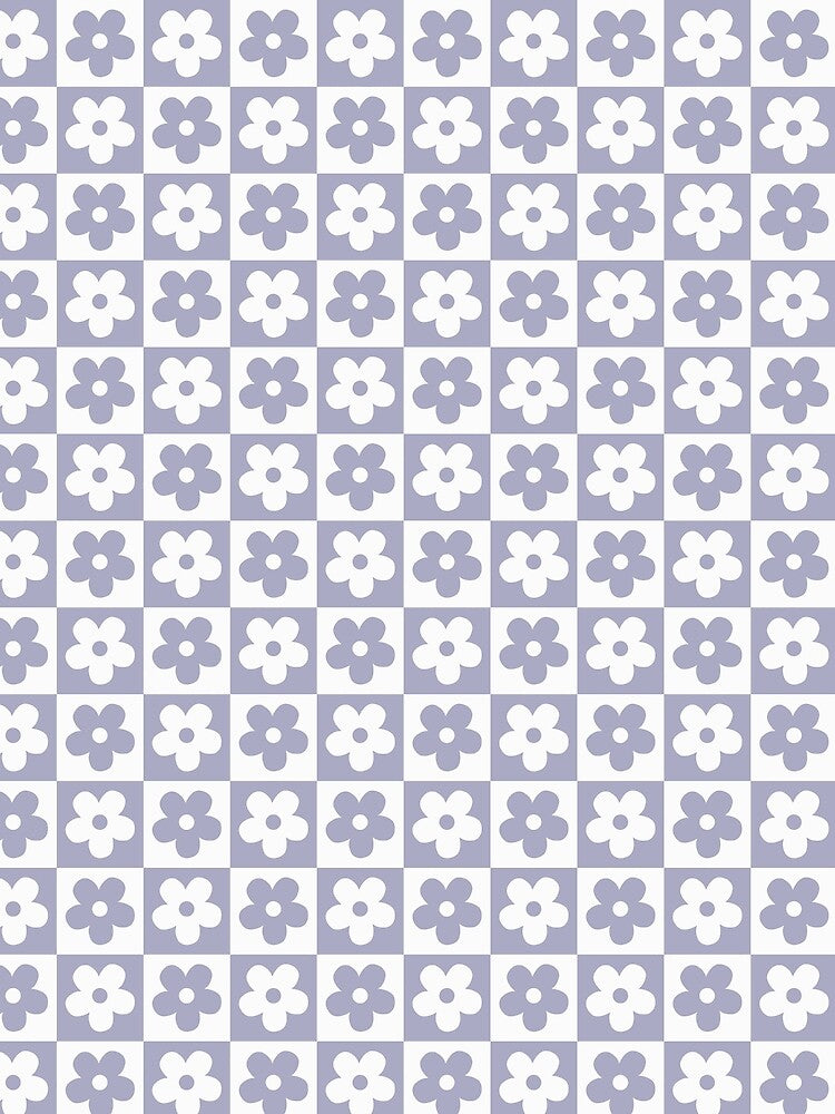 Lavender Purple Checkerboard Daisy Pattern, Pastel Lilac Retro Flower Checkered, Aesthetic Soft Purple Floral Grid, Retro 70s Purple Daisy Checkered, Danish Pastel Lavender Flower Grid by VivaFy
