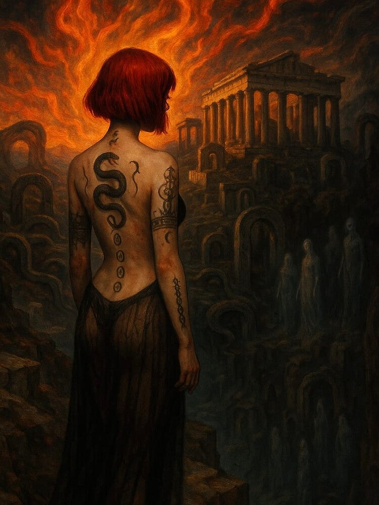 Infernal Priestess of the Ruins – Dark Mythological Goddess Art by TheLoopStories