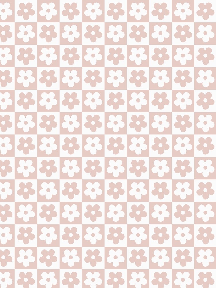 Dusty Rose Checkerboard Daisy Pattern, Minimalist Nude Floral Checkerboard, Aesthetic Boho Pink Daisy Grid, Retro 70s Mauve Flower Checkered, Neutral Danish Pastel Daisy Pattern by VivaFy
