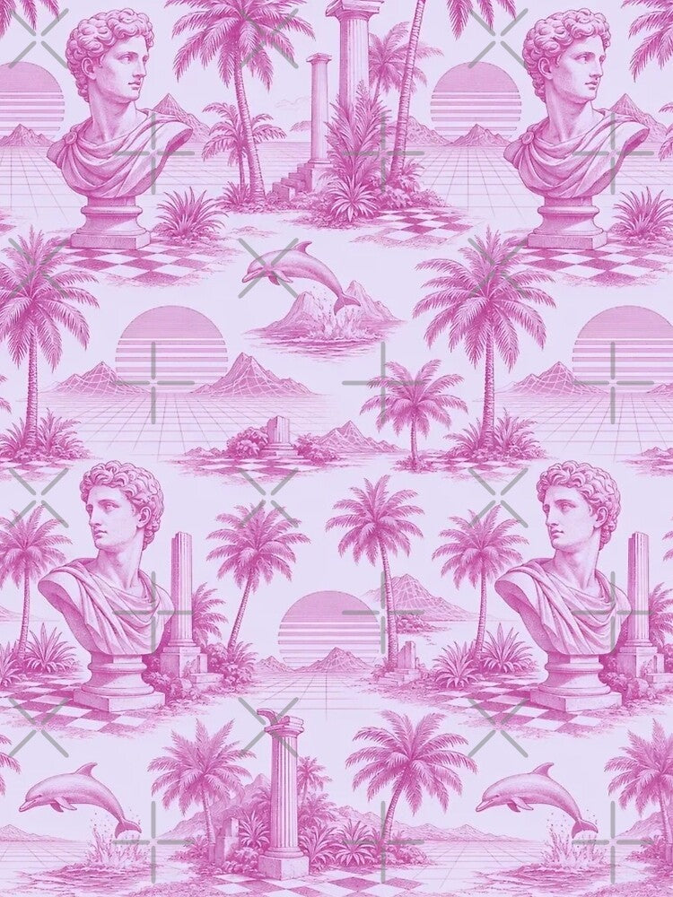 Vaporwave Palm Statue Toile Pattern Retro Sunset by StickyGuys