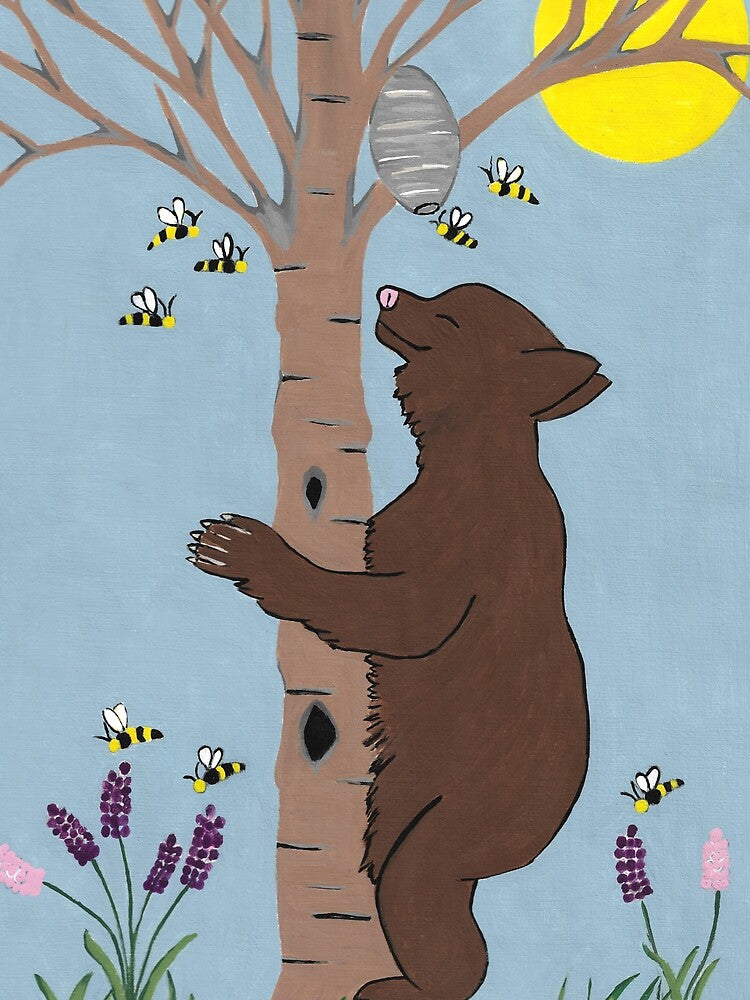 Cute Brown Bear And The Bees by Sartoris Art