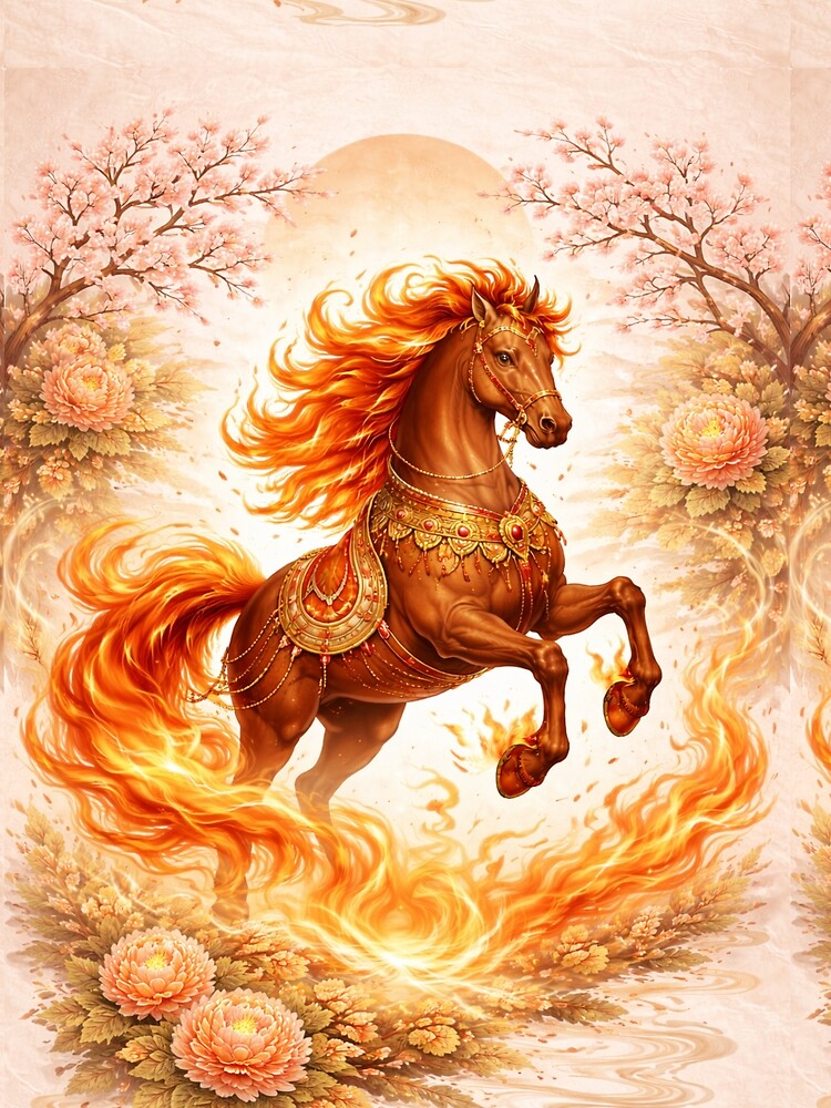 Fire Horse 2026 – Flaming Zodiac Cherry Blossom by PunchDrop